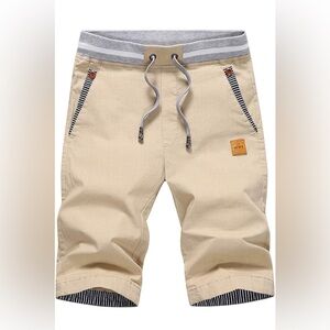 Tansozer Men’s Khaki Casual Shorts With Elastic Waistband And Drawstring New